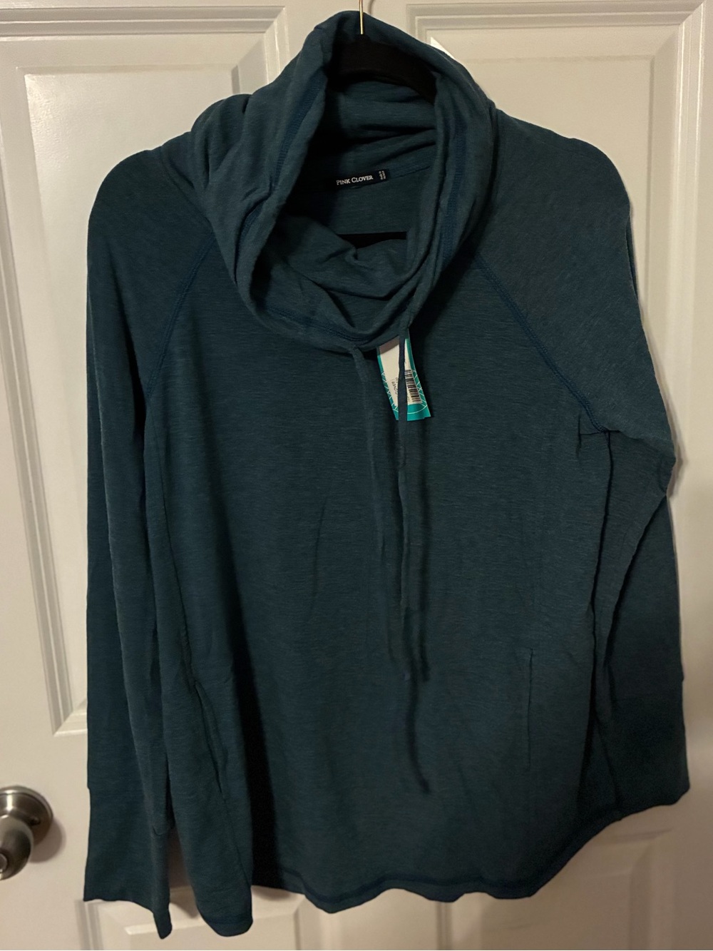 NWT Pink Clover Teal Cowl Neck Pullover Sweater